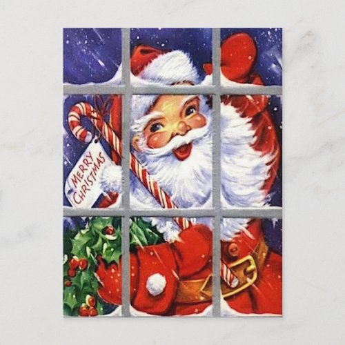 Santa Claus peeking in your window retro Card