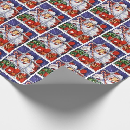 Santa Claus peeking in your window retro wrapping Wrapping Paper