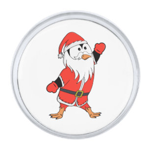 Santa Claus Penguin Ready for Christmas Silver Finish Lapel Pin