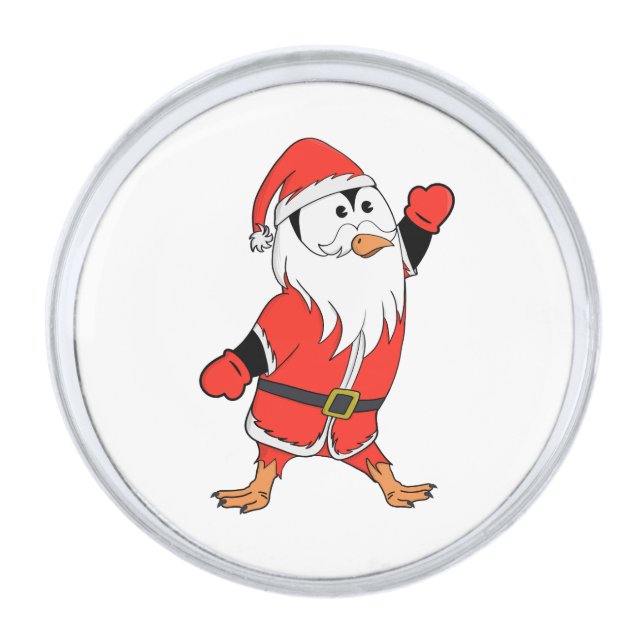 Santa Claus Penguin Ready for Christmas Silver Finish Lapel Pin (Front)