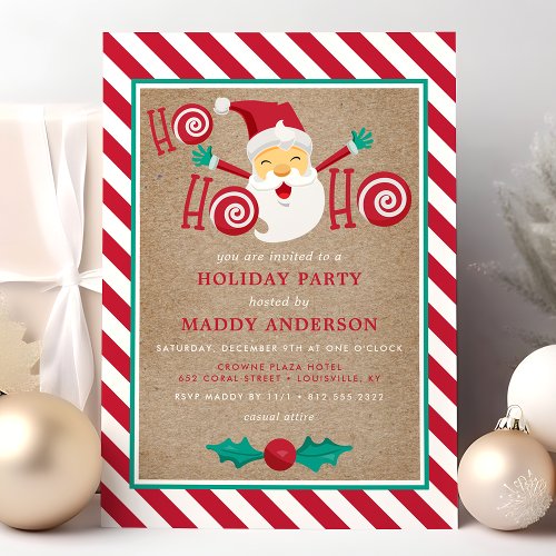 Santa Claus Peppermint Candy Christmas Party Invitation