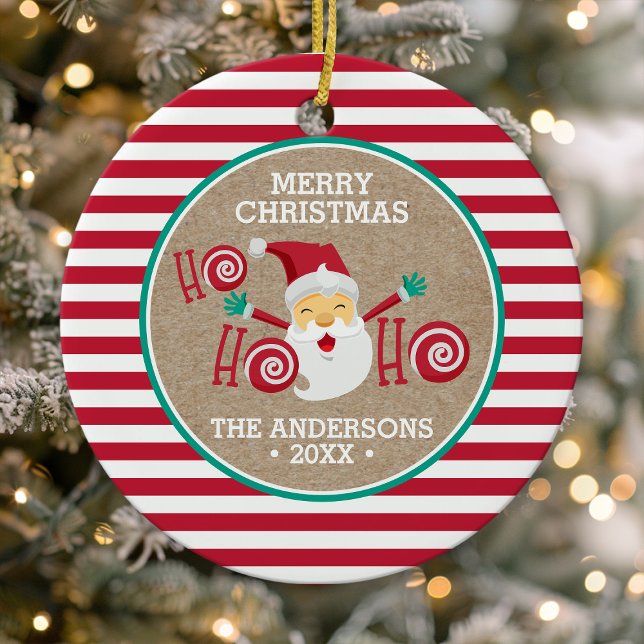 Santa Claus Peppermint Personalized Christmas Ceramic Ornament (Creator Uploaded)
