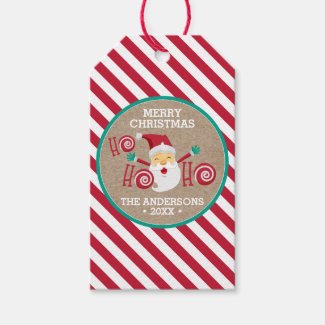 Santa Claus Peppermint Personalized Christmas Gift Tags