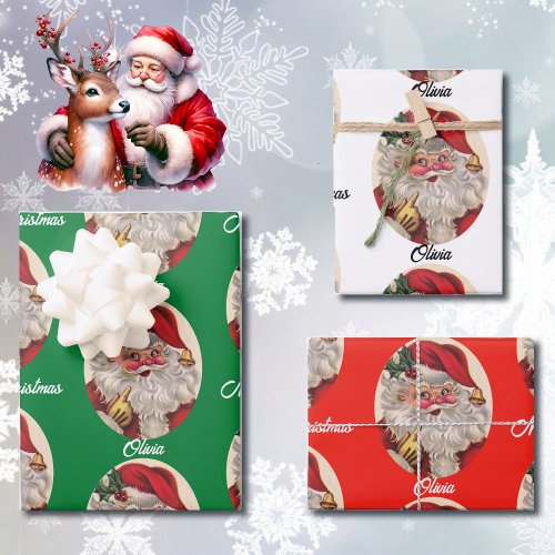 Santa Claus Personalize Childs Name Christmas Wrapping Paper Sheets