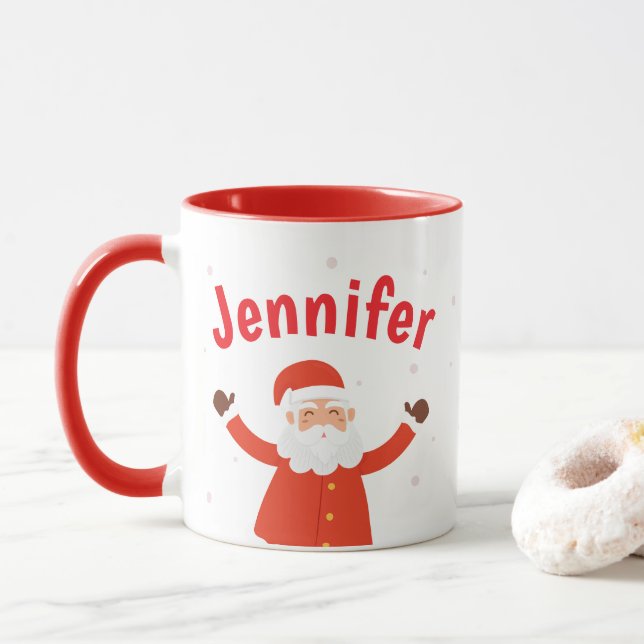 Santa  Claus Personalize Christmas Coffee Mug (With Donut)