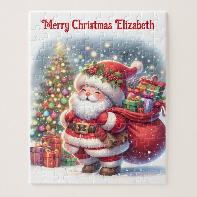 Santa Claus Personalize Name Children's Gift Jigsaw Puzzle (Creator Uploaded)
