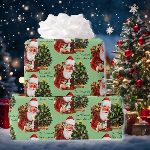 Santa Claus Personalize Recipients Name Christmas Wrapping Paper