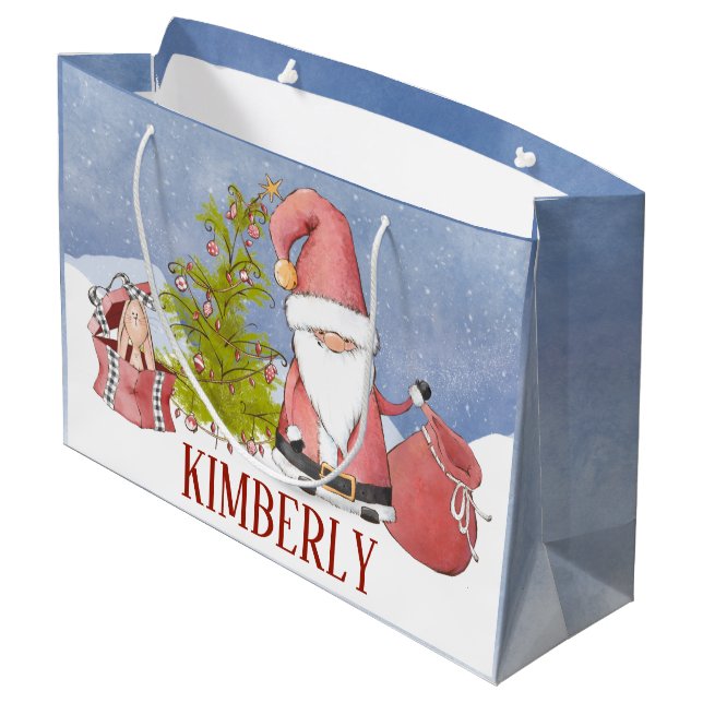 Santa Claus Personalized Christmas Large Gift Bag (Back Angled)