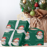 Santa Claus Personalized Green Kids Christmas Wrapping Paper<br><div class="desc">Customize this nostalgic from Santa Claus green wrapping paper with your own personalized text with your kids name in white script. This beautiful old fashioned drawing of Santa's red hat and white beard are the perfect holiday stickers for your children's presents under the tree on Christmas day.</div>