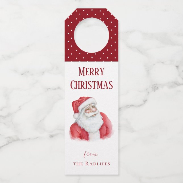 Santa Claus Personalized Holiday Bottle Hanger (Front)