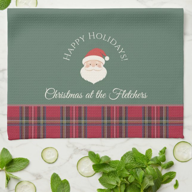 Santa Claus Personalized Name & Text Christmas Kitchen Towel (Folded)