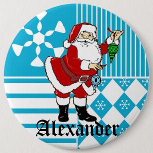 Santa Claus Personalized Stocking Name Tag Buttons