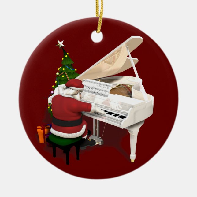Santa Claus Pianist Ceramic Ornament (Front)