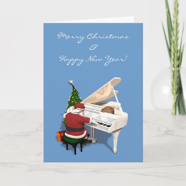 Santa Claus Pianist Holiday Card (Front)