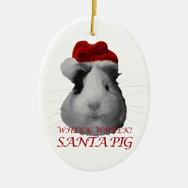 Santa Claus Pig Guinea Pig Christmas Holidays Ceramic Ornament (Front)