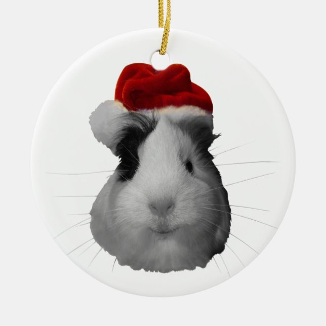 Santa Claus Pig Guinea Pig Christmas Holidays Ceramic Ornament (Front)
