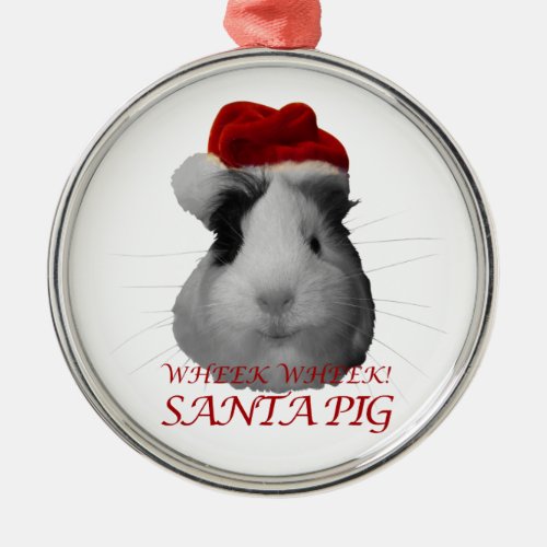 Santa Claus Pig Guinea Pig Christmas Holidays Metal Ornament