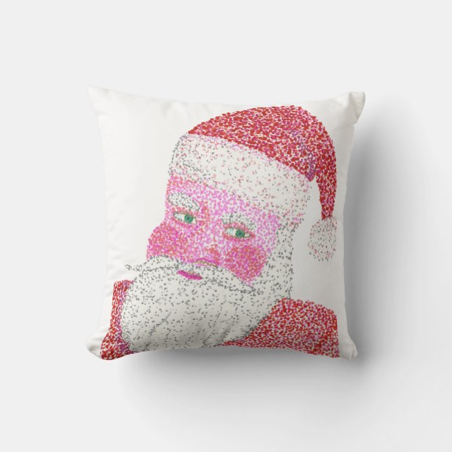 Santa Claus Pillow, Two Sided Drawing Pointillism Throw Pillow (Front)