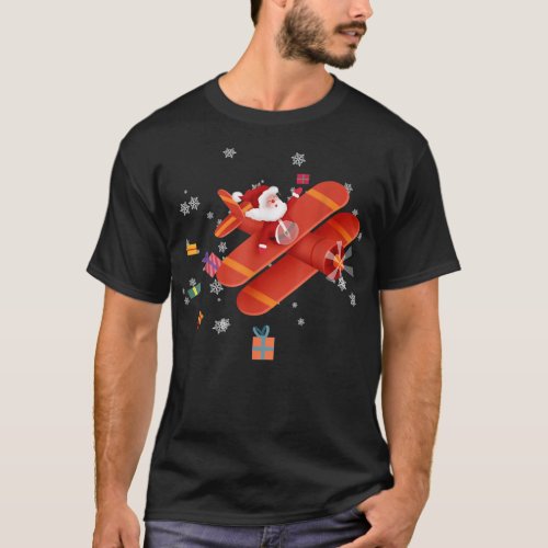 Santa Claus Pilot Flying Airplane Merry Christmas  T_Shirt