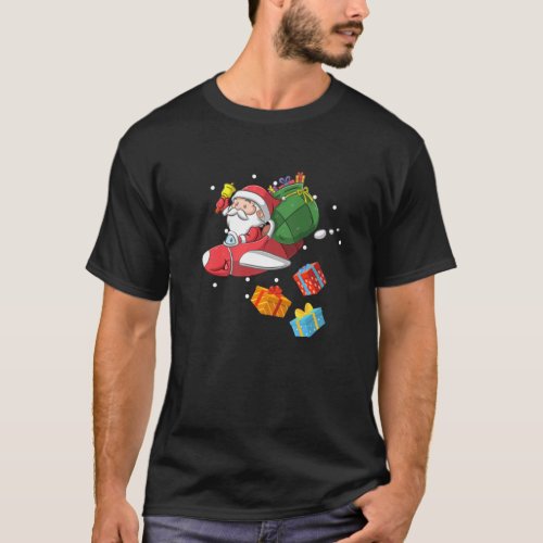 Santa Claus Pilot Flying Airplane Merry Christmas T_Shirt