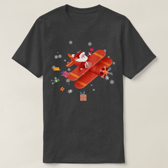 Santa Claus Pilot Flying Airplane Merry Christmas  T-Shirt (Design Front)