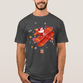Santa Claus Pilot Flying Airplane Merry Christmas  T-Shirt