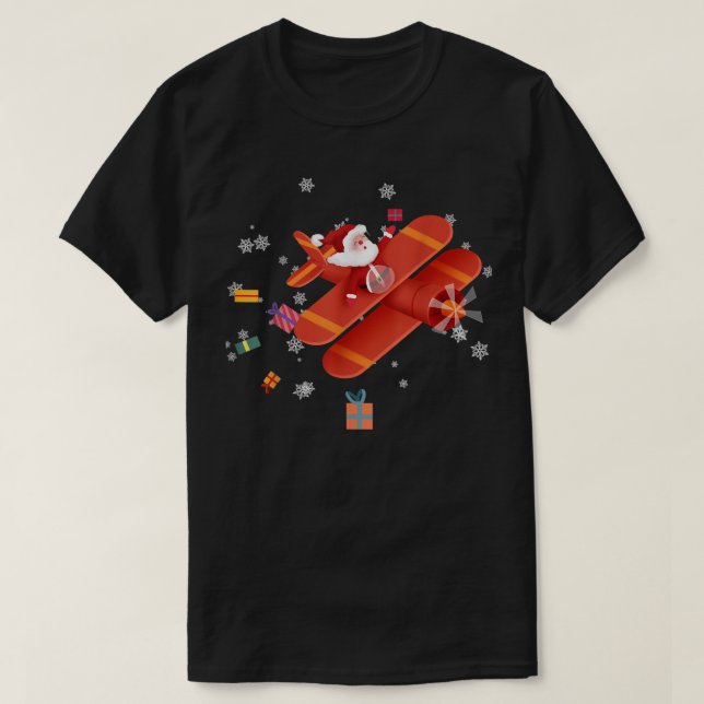 Santa Claus Pilot Flying Airplane Merry Christmas  T-Shirt (Design Front)