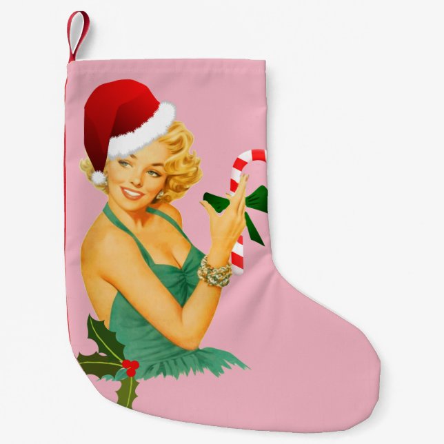 santa claus pin up small christmas stocking (Front)
