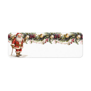 Santa Claus Pine Garland Gold Ornaments Label