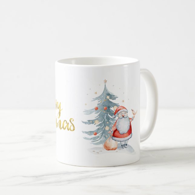 Santa Claus Pine Tree Christmas Coffee Mug (Front Right)