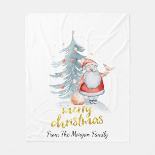 Santa Claus Pine Tree Christmas Fleece Blanket