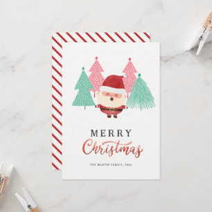 Santa Claus Pine Tree Christmas Holiday Card