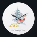 Santa Claus Pine Tree Christmas  Large Clock<br><div class="desc">Santa Claus with pine tree and  Merry Christmas.</div>
