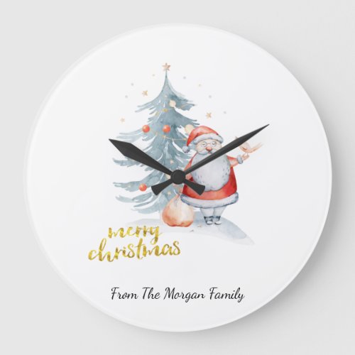 Santa Claus Pine Tree Christmas  Large Clock