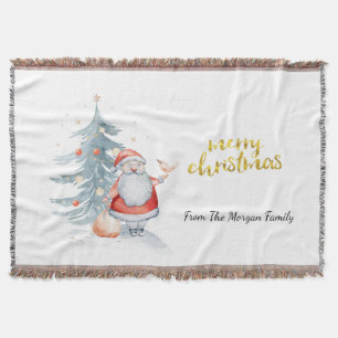 Santa Claus Pine Tree Christmas Throw Blanket