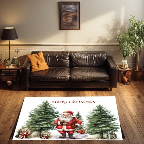 Santa Claus Pine Trees Christmas Gifts Rug