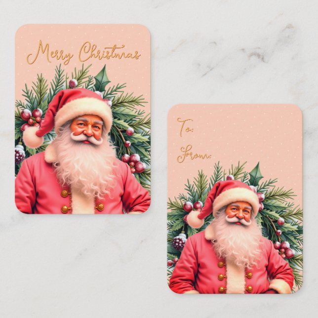 Santa Claus Pink Artsy Gift Tag Idea (Front/Back)