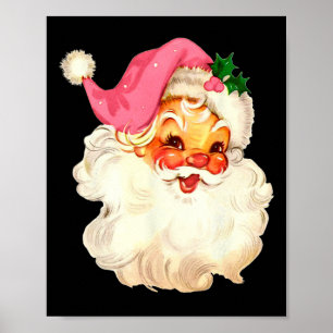 Santa Claus Pink Christmas Face Old Xmas Vintage P Poster