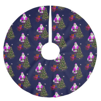 Santa Claus Pink Ribbons Brushed Polyester Tree Skirt