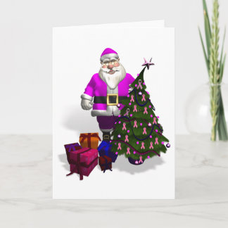 Santa Claus Pink Ribbons Holiday Card
