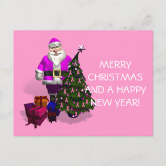 Santa Claus Pink Ribbons Holiday Postcard