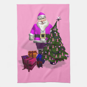 Santa Claus Pink Ribbons Kitchen Towel