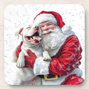 Santa Claus & Pitbull Puppy Dog Beverage Coaster