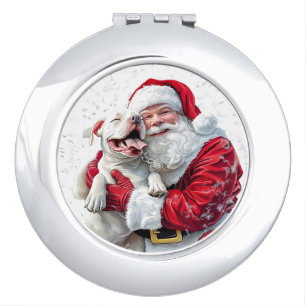 Santa Claus & Pitbull Puppy Dog Compact Mirror
