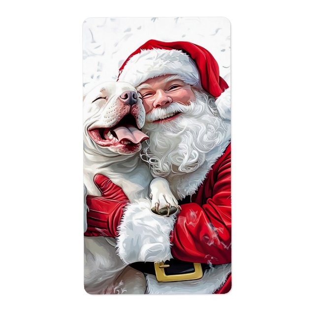 Santa Claus & Pitbull Puppy Dog Label (Front)