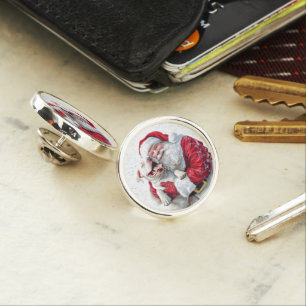 Santa Claus & Pitbull Puppy Dog Lapel Pin