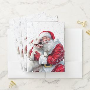 Santa Claus & Pitbull Puppy Dog Pocket Folder
