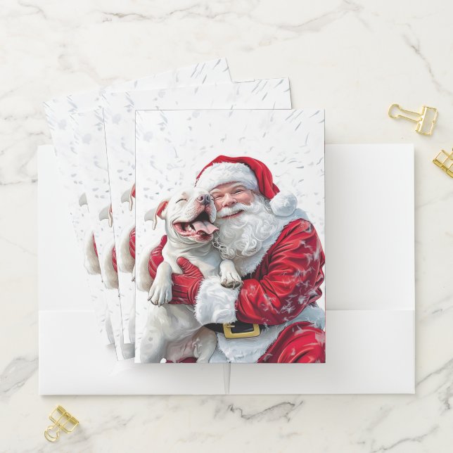 Santa Claus & Pitbull Puppy Dog Pocket Folder (In Situ)