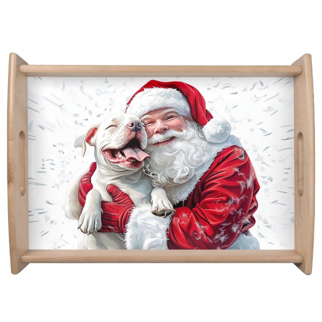 Santa Claus & Pitbull Puppy Dog Serving Tray (Front)