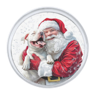 Santa Claus & Pitbull Puppy Dog Silver Finish Lapel Pin